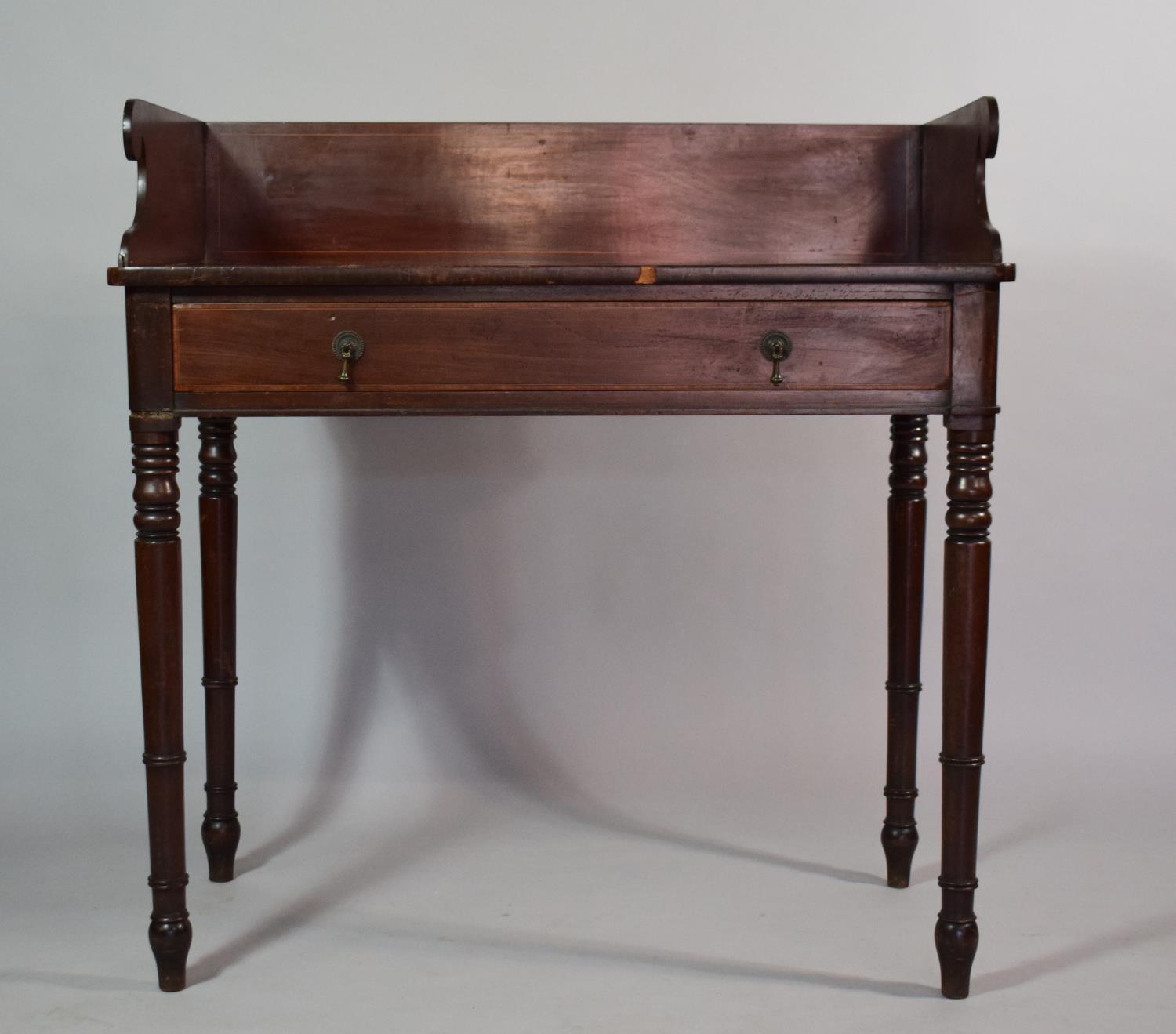 A 19th Century Mahogany Washstand with Carved Raised Gallery and Set on Turned Wooden Legs having - Image 2 of 5