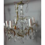A Six Branch French Ceiling Chandelier with Crystal Droppers 54cm High.