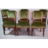 A Set of Six Victorian Mahogany Framed Chairs with Green Velvet Upholstery