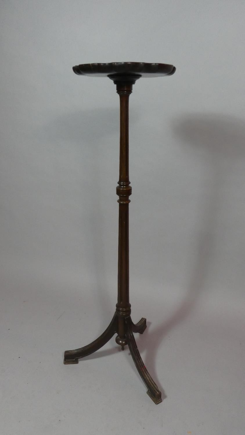 A Mahogany Candle Stand or Torchere with Turned Reeded Support on Tripod Base. 107cms High - Image 2 of 2