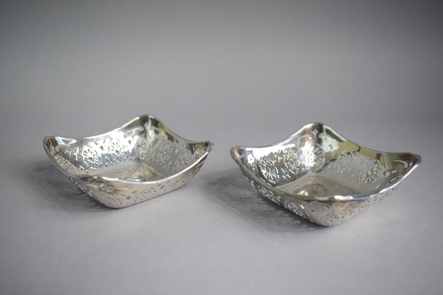 A Pair of Square Silver Pin Dishes with Pierced Sides, Birmingham 1918-1919