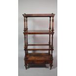 A 19th Century String Inlaid Three Tier Walnut Whatnot with Spindle Supports having Bottom Drawer to