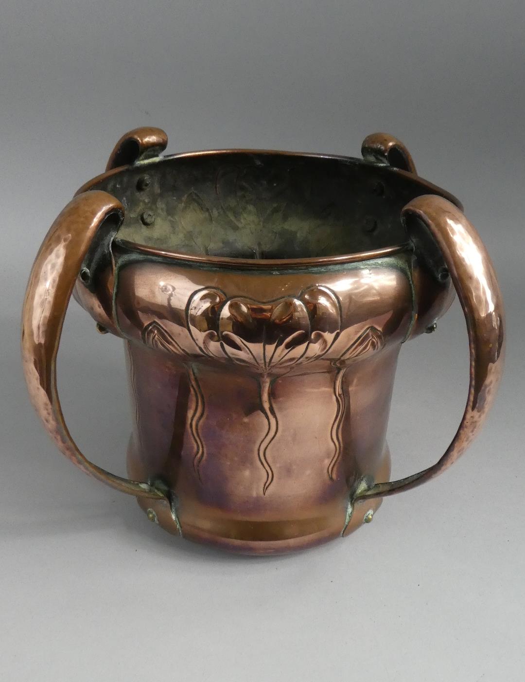 A William Soutter and Sons Arts and Crafts/Art Nouveau Hand Beaten Copper Planter with Four Stylised - Image 5 of 8