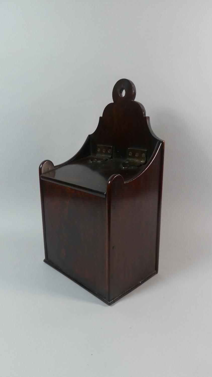 An 18th Century George III Mahogany Salt Box with Shaped Back Over Hinged Sloping Lid. 21cm x 15cm x