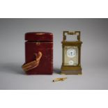 A Small Cased Brass and White Metal French Carriage Clock with White Enamel Dial and Subsidiary