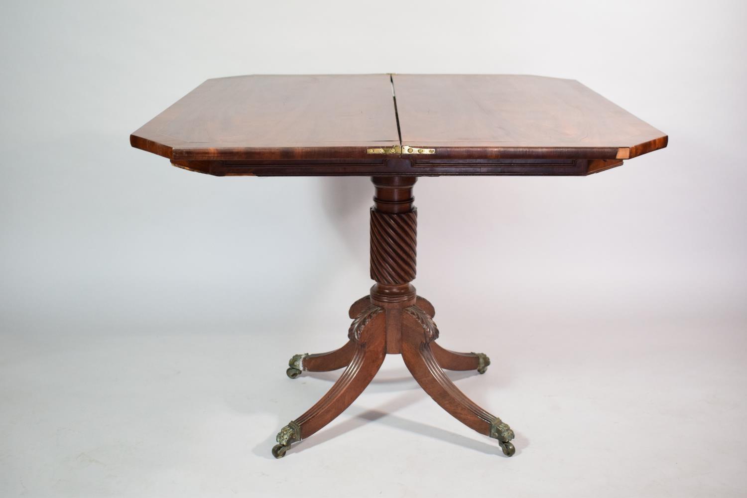 A 19th Century Mahogany Tea Table set on Spiralled Support with Brass Claw Casters. 92x45x74cms when - Image 4 of 6