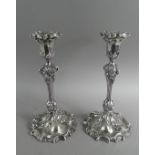 A Pair of Victorian Silver Candlesticks by William Allanson of Sheffield. Chased Vine and Grape