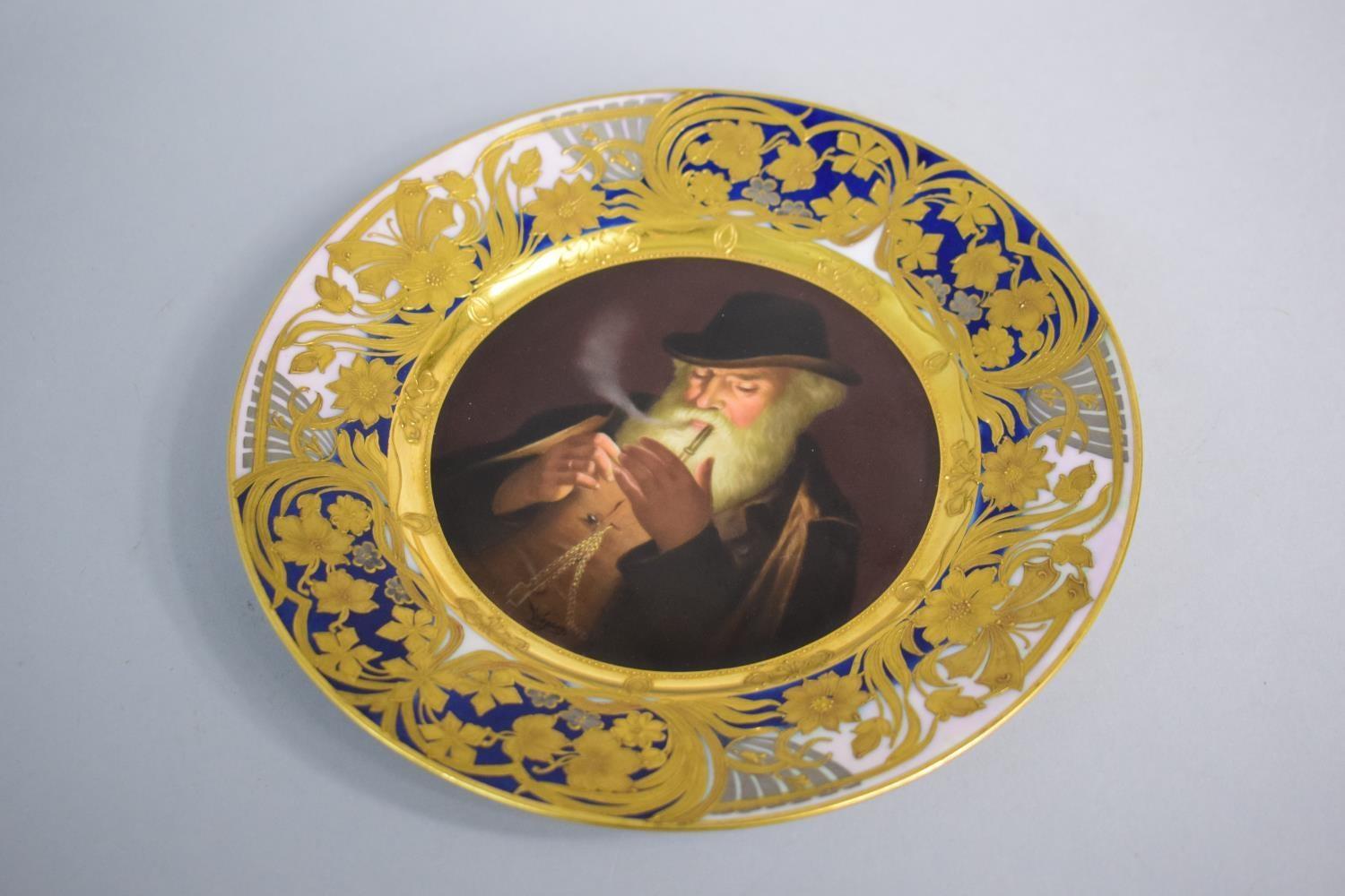 A Royal Vienna Cabinet Plate Depicting Gent Lighting Cheroot inscribed Verso Raucher Dec 219 Depose.