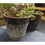 A Pair of Drip Glazed Stoneware Circular Planters. 36cms Diameter