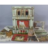 A Large Toy Theatre in Wood and Coloured Card with Large Quantity of Scenery, Backdrops, Safety