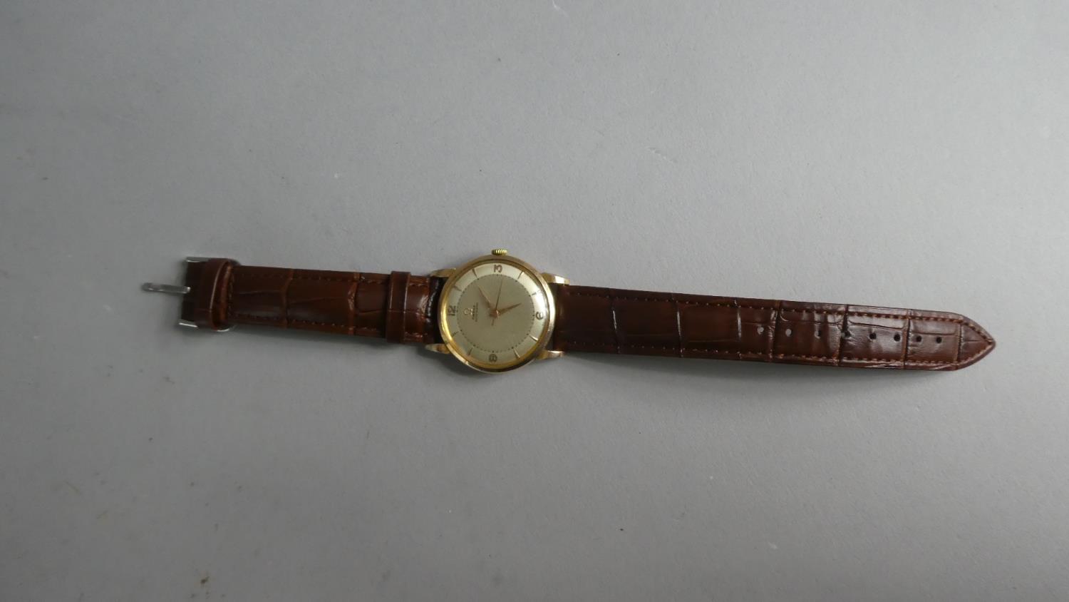 A Vintage Gold Plated Omega Automatic Gents Wrist Watch, Champagne Face with Arabic Numerals and - Image 2 of 3