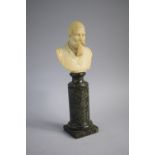 A Carved Alabaster Bust of 19th Century Moustachioed and Bearded Dignitary on Turned Green Marble