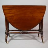 A Late 19th Century Mahogany Drop Leaf Sutherland Table on Turned Supports and Stretcher. Lift and