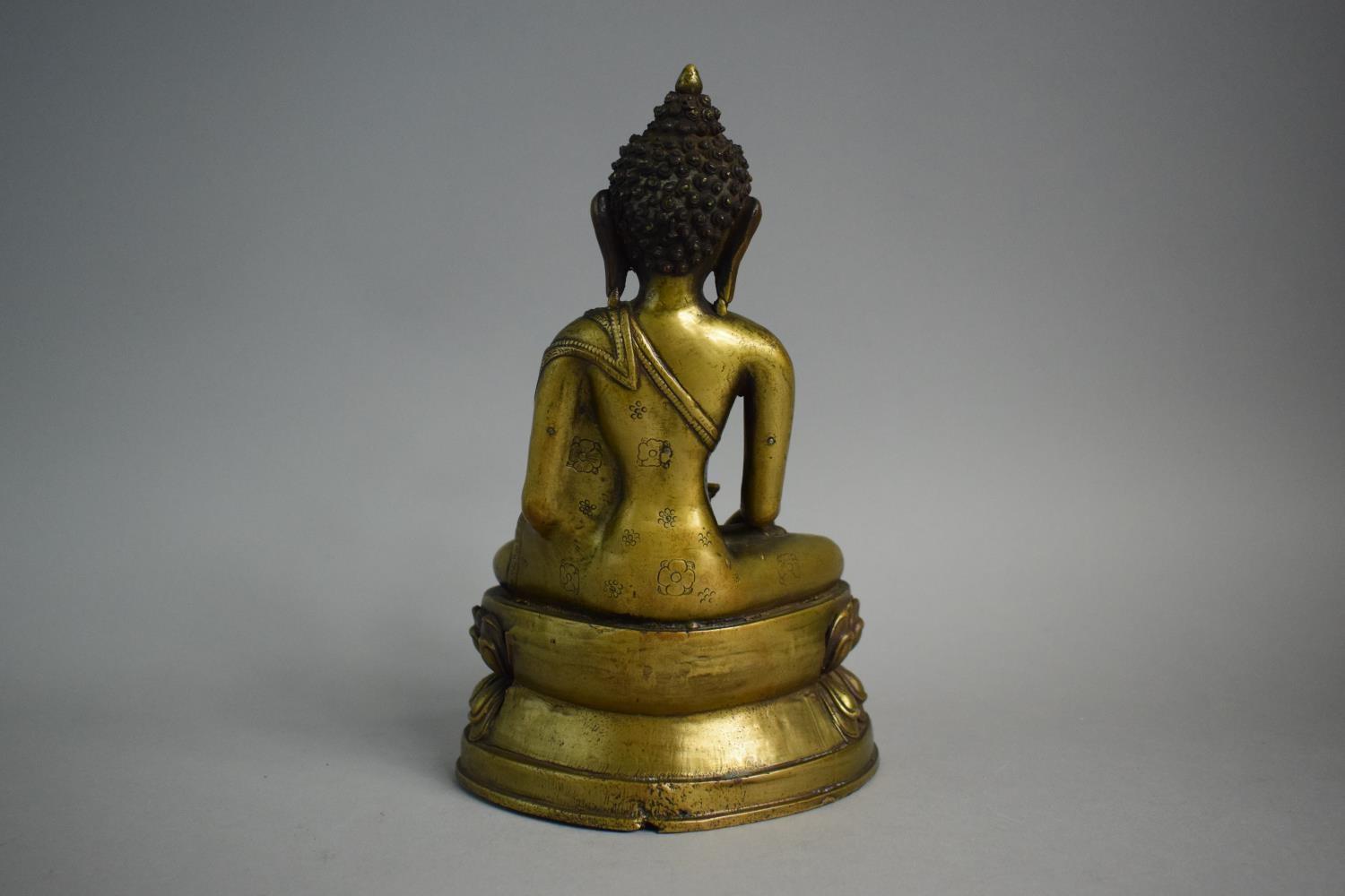 A Bronze Figure of a Thai Buddha on Pierced Lotus Throne Sat in Dhyanasana Posture with Hands - Image 2 of 3