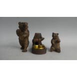 Two 19th Century Black Forest Carved Linden Wood Bears and a Pin Tray Decorated with a Carved