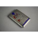 A Silver Souvenir Cigarette Case Decoration in Red and Blue Enamels with Seated Pharaoh Stamped 900,