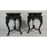 A Pair of Chinese Hardwood Vase Stands of Tri-form Shape with Carved, Pierced and Moulded