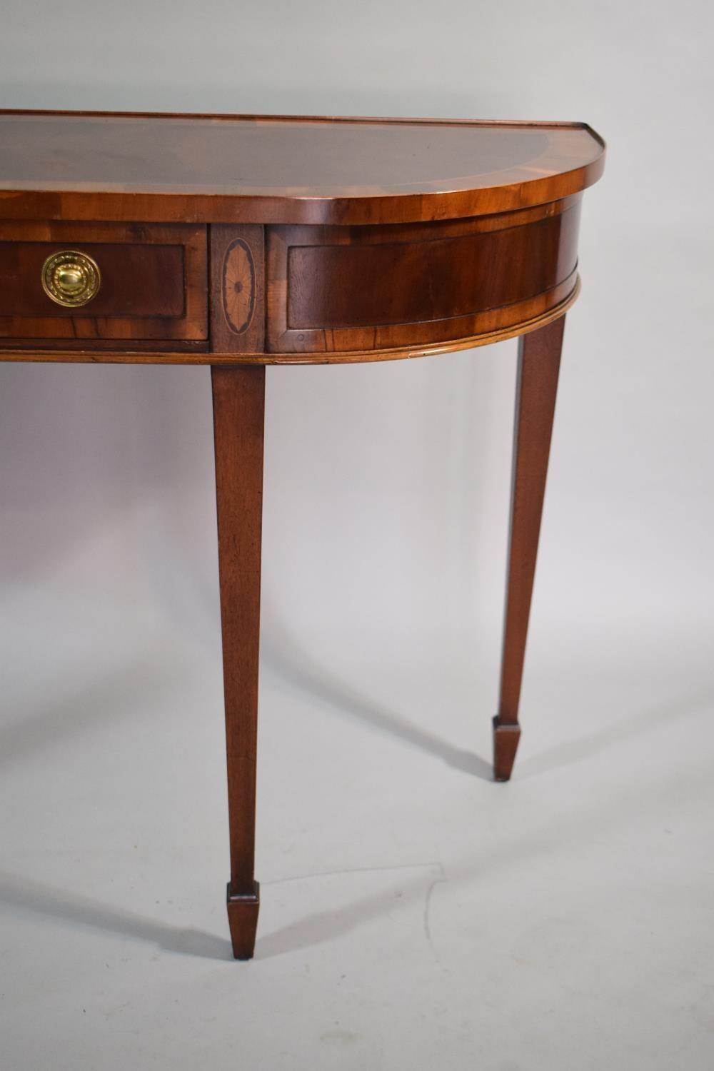 A Reproduction Inlaid Mahogany Bowfront Table set on Square Tapering Legs with Central Long - Image 5 of 5