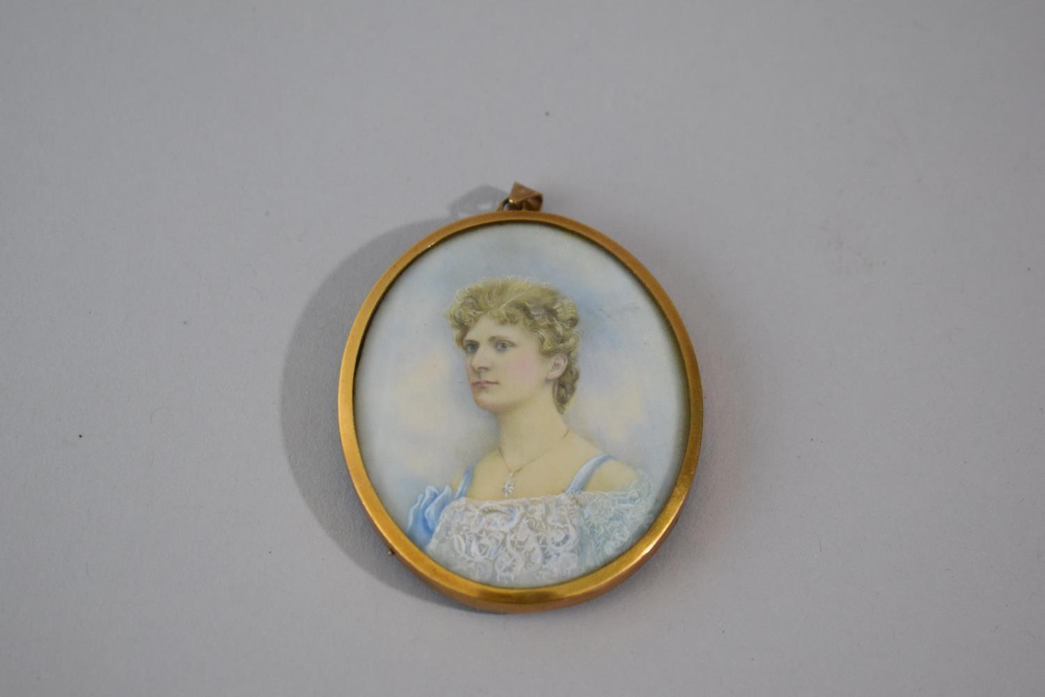 A Framed 19th Century Oval Portrait Miniature on Ivory of Maiden, Unsigned - Image 2 of 2