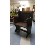 A Late 19th Century Stained Oak Single Pew with Carved Back Panel, 61cm high