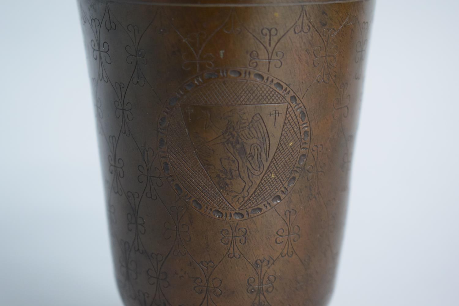 A Hand Beaten Copper Goblet with Etched Decoration and Three Armorial Cartouches - Image 3 of 5