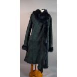A Ladies Navy Fur Lined Sheep Skin Waterfall 3/4 Length Coat by Patrizia Pepe, EU Size 46