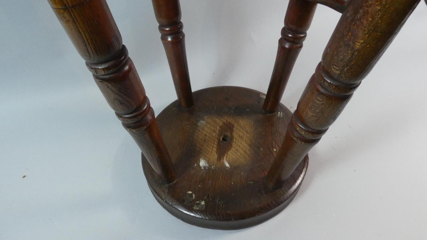 A 19th Century Ash and Beech Factory Stool with Solid Seat Over Turned Legs and Stretchers. 46cm - Image 3 of 3