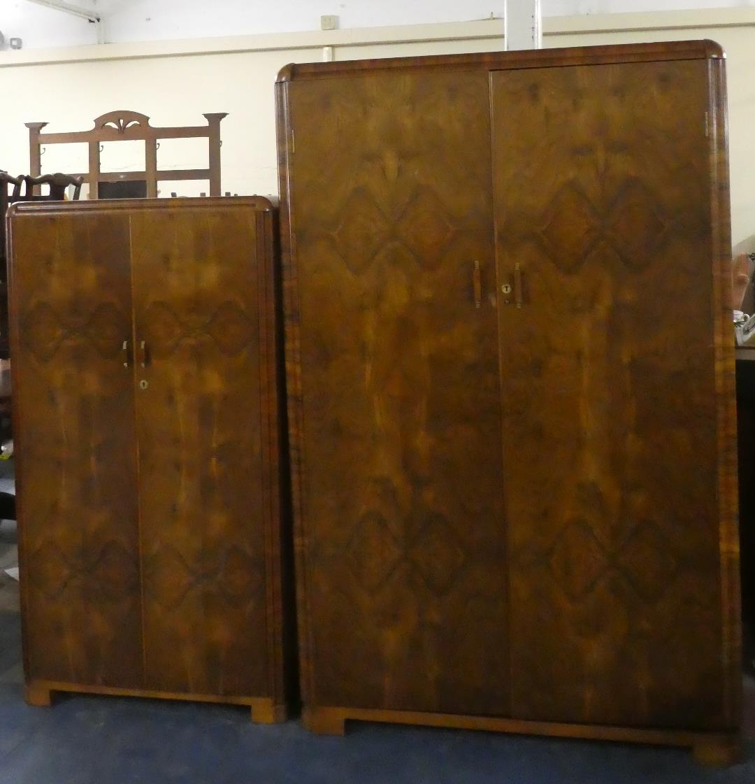 An Art Deco Two Piece Bedroom Suite comprising Burr Walnut Double Wardrobe and a Gents Fitted