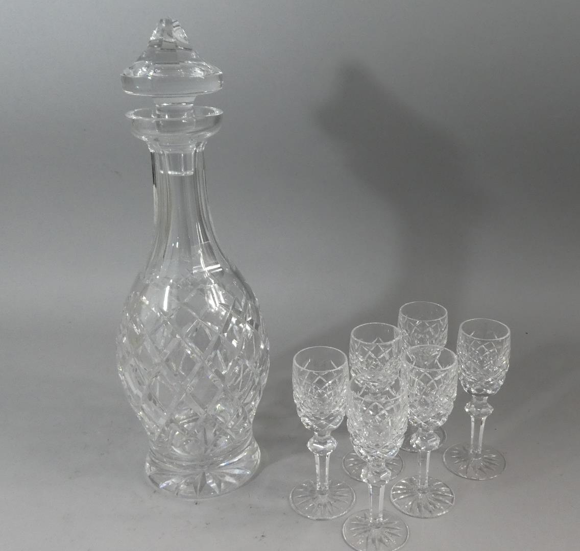 A Cut Glass Decanter Together with Six Liqueurs