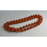 A Long String of Orange Amber Spherical Beads, 59 in total, Each Approx 1.5cms Diameter on Knotted