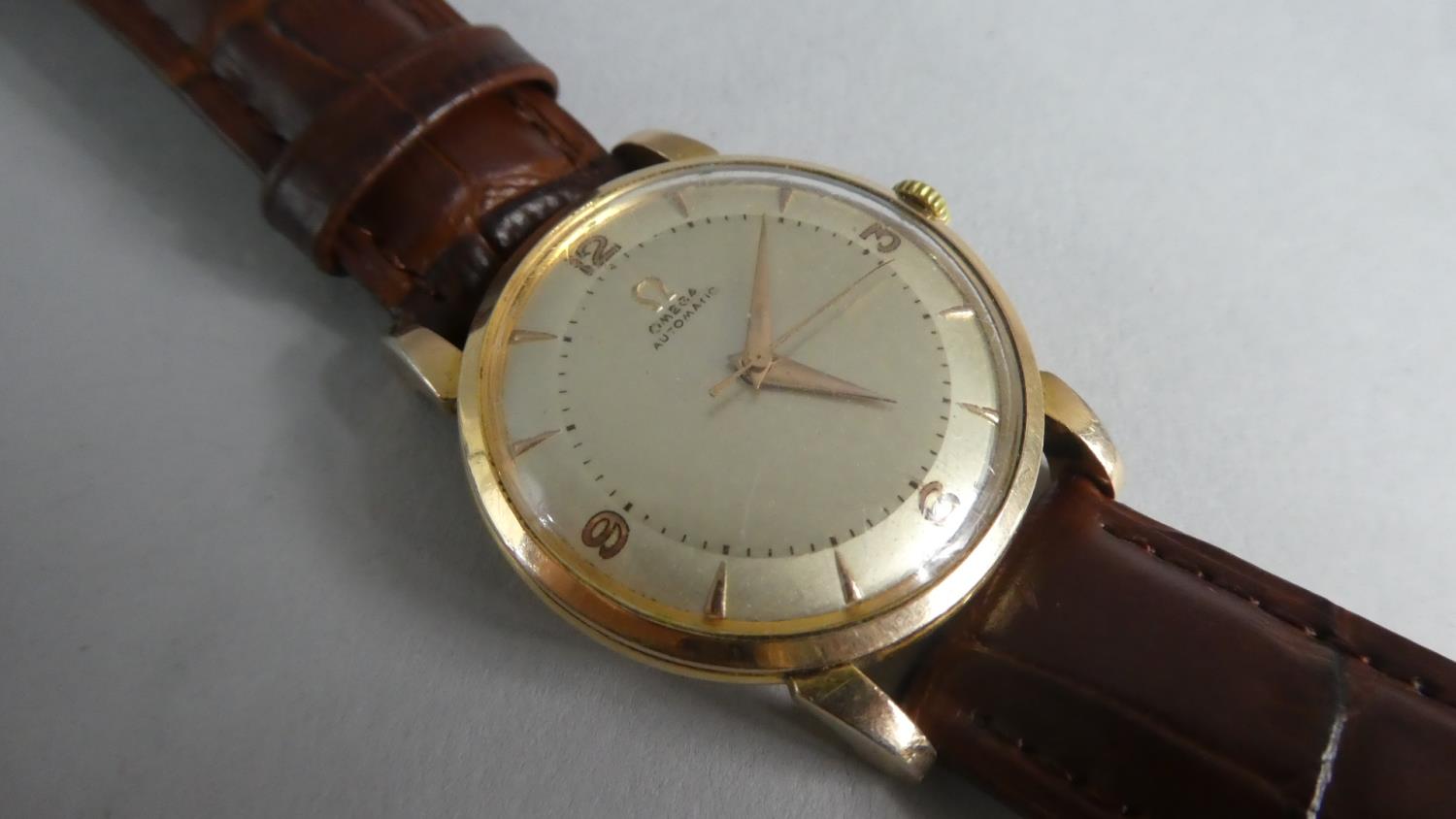 A Vintage Gold Plated Omega Automatic Gents Wrist Watch, Champagne Face with Arabic Numerals and - Image 3 of 3