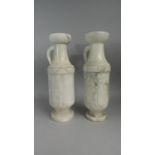 A Pair of Modern Carved Alabaster Decorative Ewers, 39cm High
