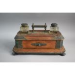 A Late 19th Century/Early 20th Silver Plate Mounted Desk Top Ink Stand with Two Glass Ink Wells