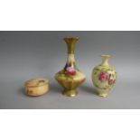 A Collection of Three Pieces of Royal Worcester to Include Blush Ivory Vase no. 302, Lidded Pot (Lid