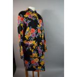 An Italian Floral on Black Ground Oversized Coat by MSGM of Milano