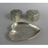 Two Heart Shaped Silver Boxes and a Silver Heart Shaped Pin Dish