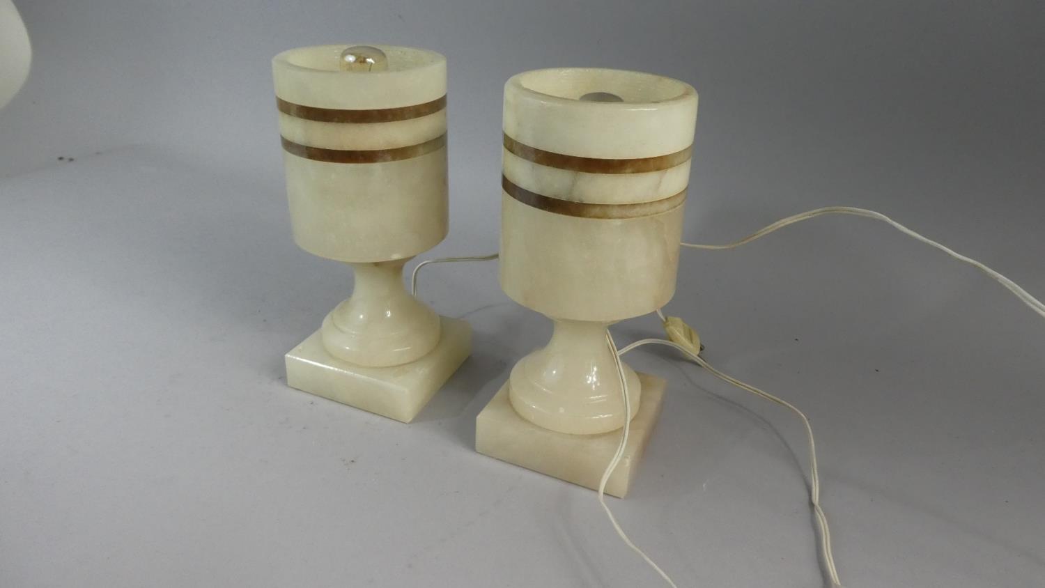 A Pair of Small Art Deco Style Onyx Table Lamps, 20cm high - Image 2 of 2