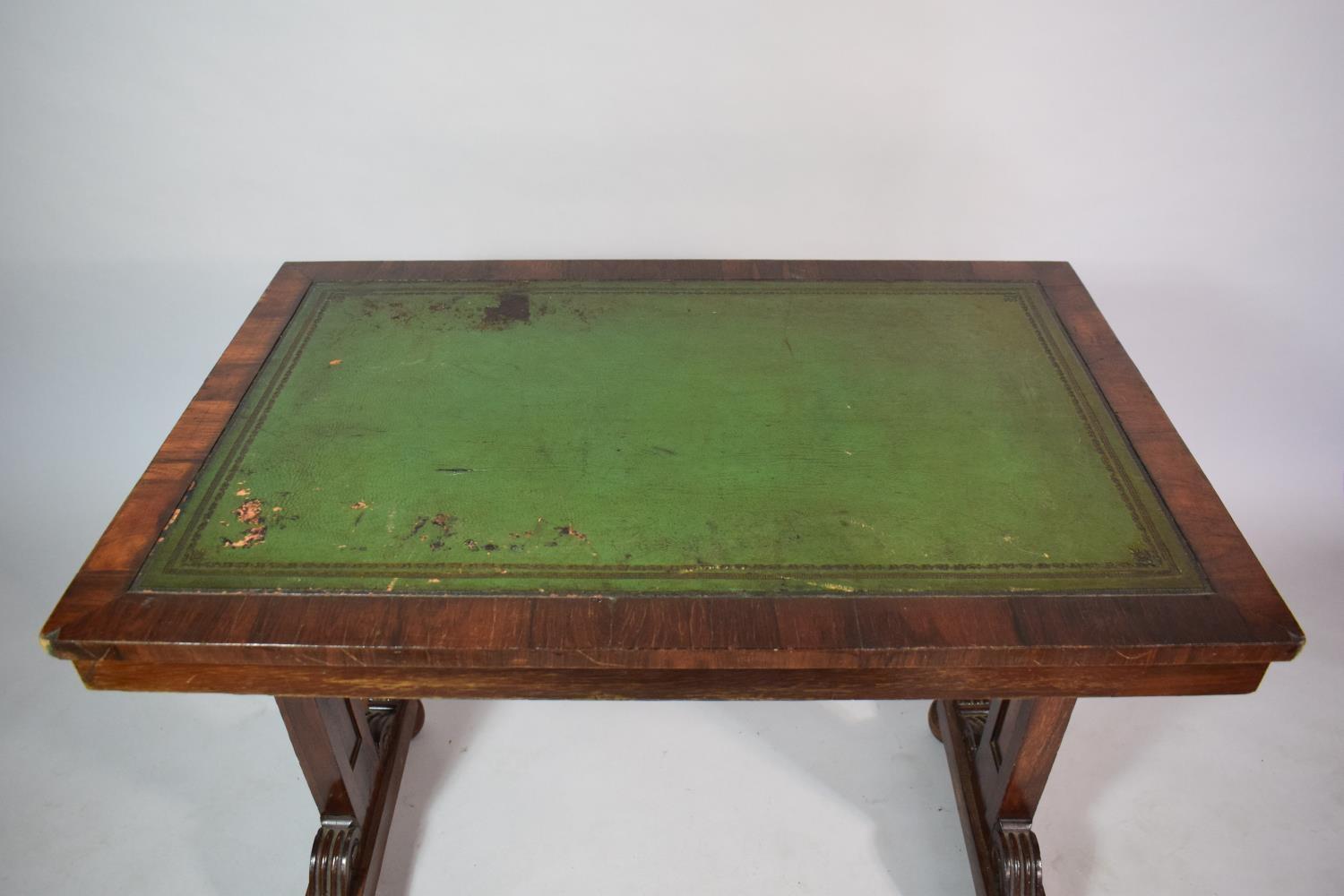 A Regency Rosewood Library Table with Tooled Leather Top. 91x60x74cms - Image 3 of 5