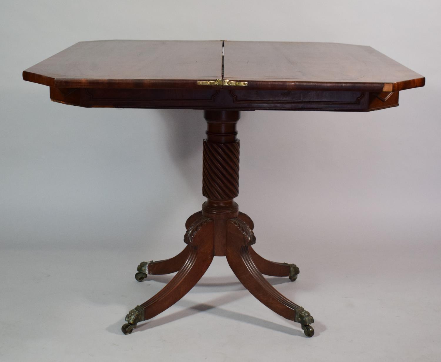 A 19th Century Mahogany Tea Table set on Spiralled Support with Brass Claw Casters. 92x45x74cms when - Image 5 of 6