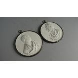 A Pair of Brass Framed Plaster Portrait Medallions of Sir Walter Scott and Lord Byron Both Signed
