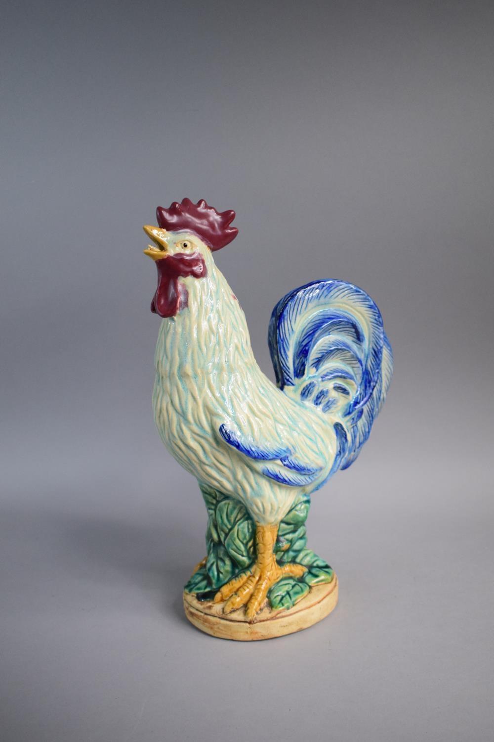 A Continental Majolica Rooster or Cockerel with Open Beak, 36.5cm high - Image 2 of 3