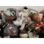 A Collection of Ceramics to Include Ceramic Floral Decorated Pig, Beswick Huntsman no. 868 and Horse