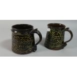 Two Studio Pottery Surprise Mugs with Treacle Glaze, c.1980