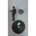 A Reproduction Classical Bronze Effect Grand Tour Figure of David, Indian Enamelled Brass Pot and
