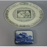 A 19th Century Wedgwood Aesthetic Ware Meat Platter with Blue Transfer Decoration Depicting Maiden