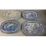 A 19th Century Blue and White Meat Plate Together with Italian Scenery Meat Plate and Two Later