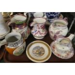 A Collection of 19th Century Ceramics to Include Sunderland Lustre Jugs, Prattware Dish Etc