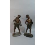 A Pair of French Spelter Bronzed Studies of Young Boys, 32.5cm High