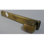 An Oriental Brass Scribes Box, Engraved Decoration, 23cm Long (Missing One Hinged Lid)