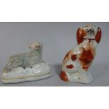 A Small 19th Century Staffordshire Study of a Recumbent Sheep Together with a Staffordshire Dog